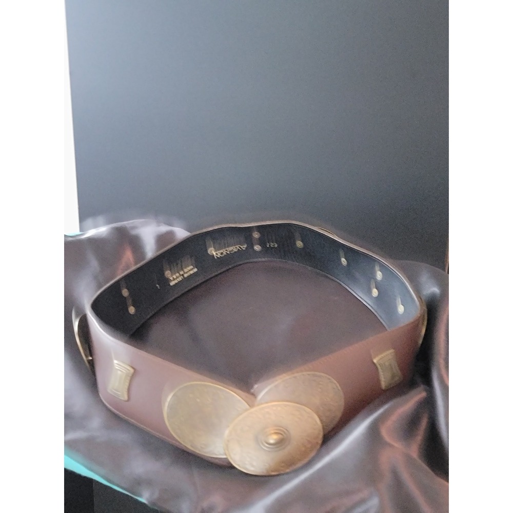 Avignon Womens Brown Leather Wide Waist Belt Brass Medallion Western Large